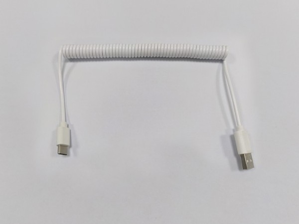 白色USB/Type-C彈簧充電線，PU環保膠料